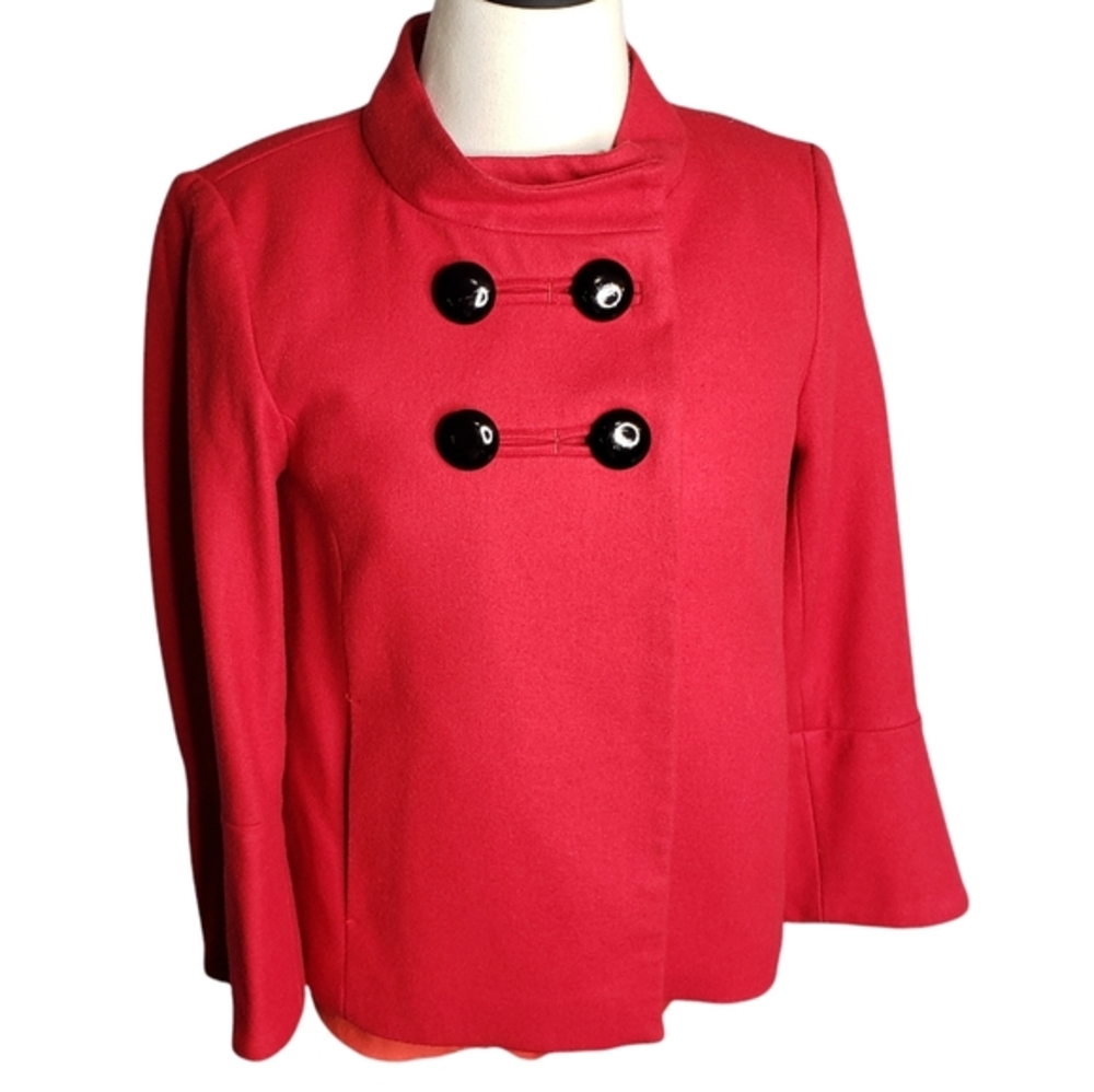 Wool Blend Mock Neck Double Breast Jacket S Button Hip Mod Retro Academia Fall